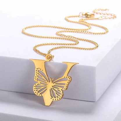 18-carat gold-plated butterfly liberty initials necklace