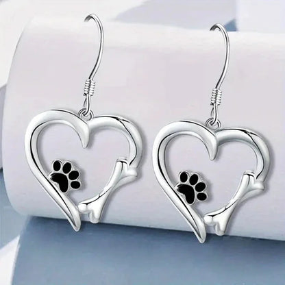 Silver Heart and Paw Tomettes Earrings