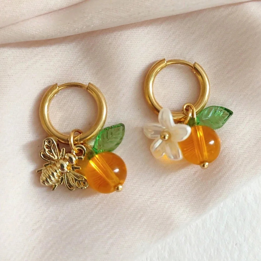 Orange Blossom Bee Circle Earrings