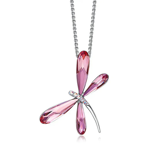 Rose Crystal Dragonfly Pendant Necklace