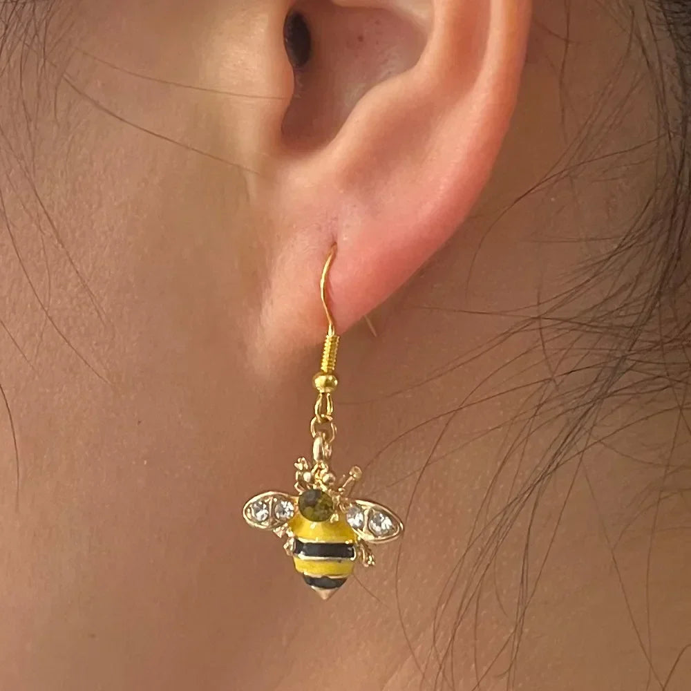 Golden Bee and Hive Crystal Earrings