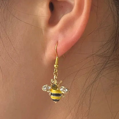 Golden Bee and Hive Crystal Earrings