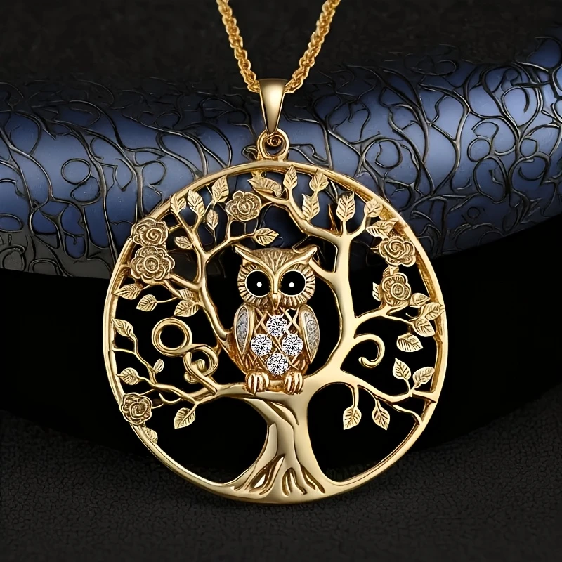 Golden Tree of Life Owl Necklace