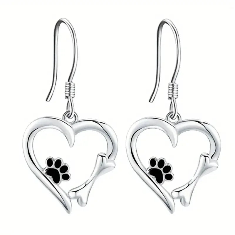 Silver Heart and Paw Tomettes Earrings