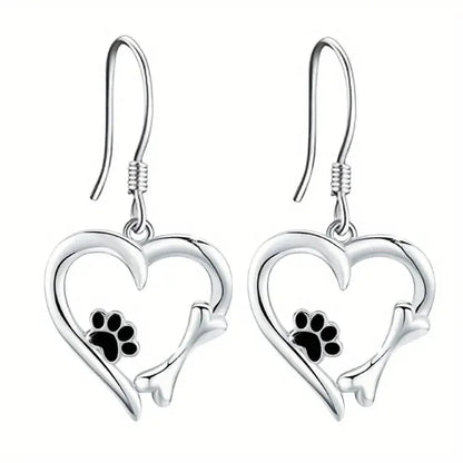 Silver Heart and Paw Tomettes Earrings