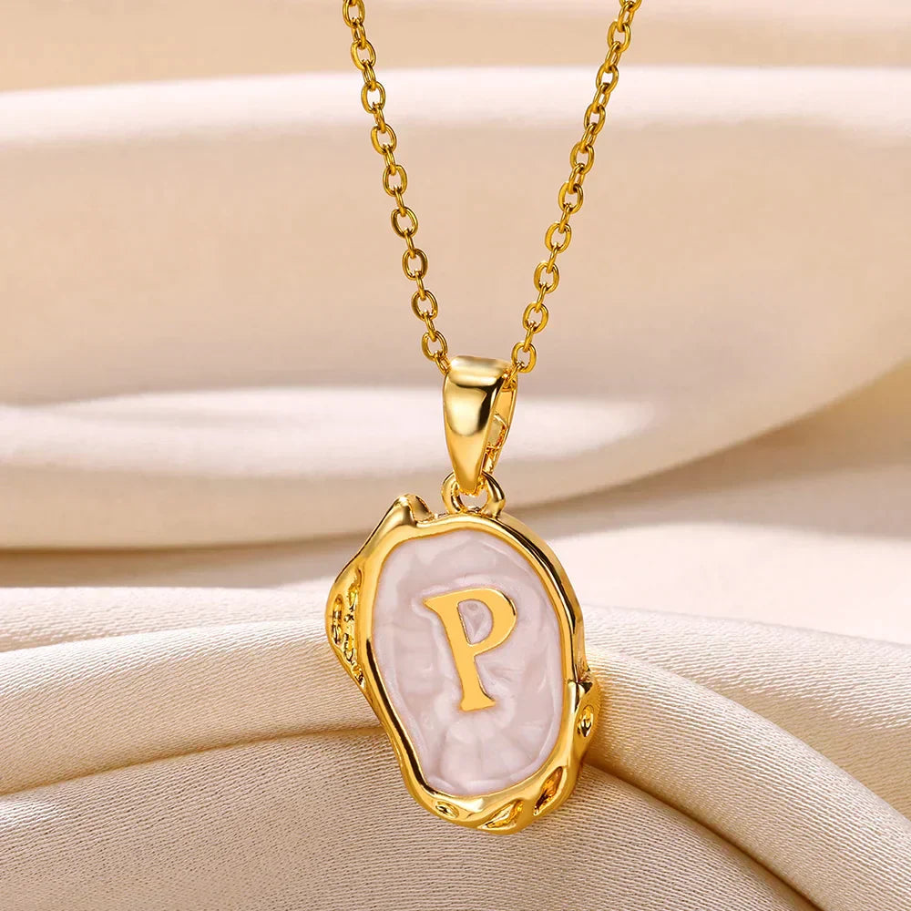 18-carat gold-plated ocean necklace with seabed initials