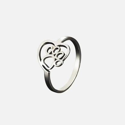 Gold Tone Paw and Heart Ring – Stainless Steel Jewelry for Animal Lovers