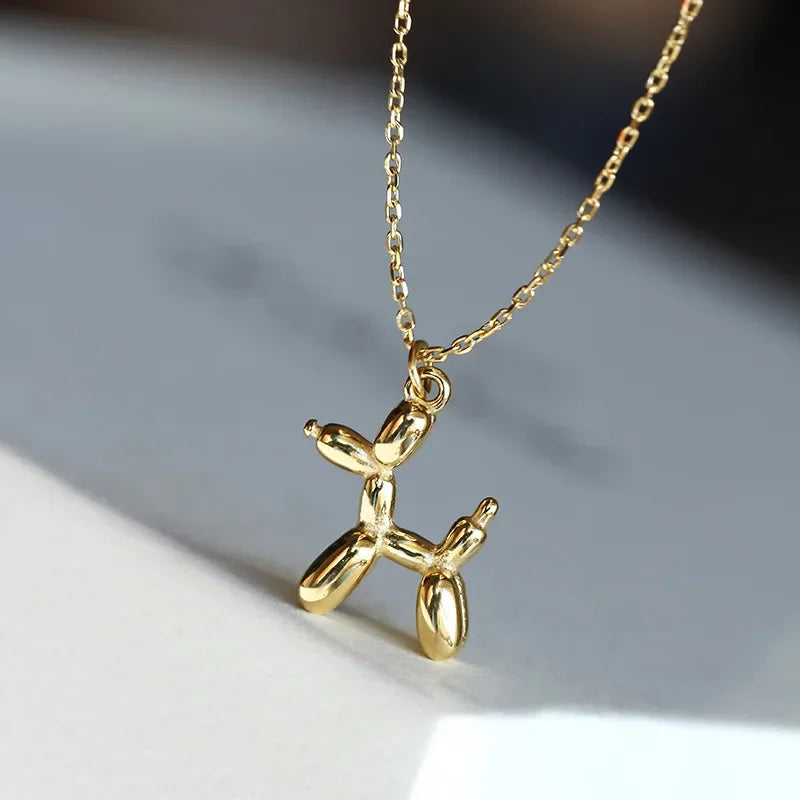 Gold Tone Dog Balloon Pendant Necklace