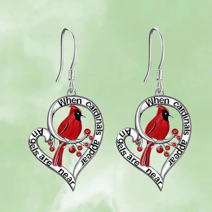 Cardinal Memorial Earrings – 'When Cardinals Appear, Angels Are Near' Falling Heart