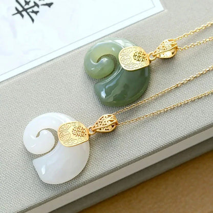 Hetian Jade Elephant Pendant Necklace – 18K Gold-Plated Chain for Women