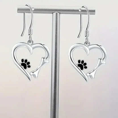 Silver Heart and Paw Tomettes Earrings