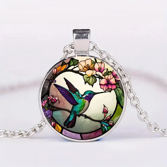 Glass Dome Hummingbird Pendant Necklace