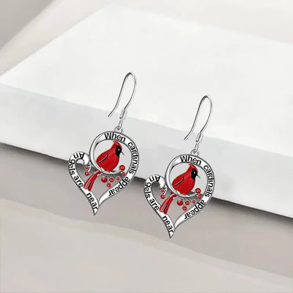 Cardinal Memorial Earrings – 'When Cardinals Appear, Angels Are Near' Falling Heart