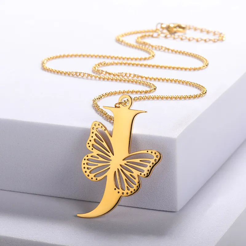18-carat gold-plated butterfly liberty initials necklace