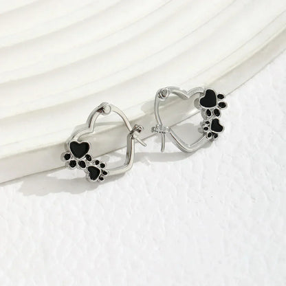 Paw Heart Huggie Earrings with Black Enamel