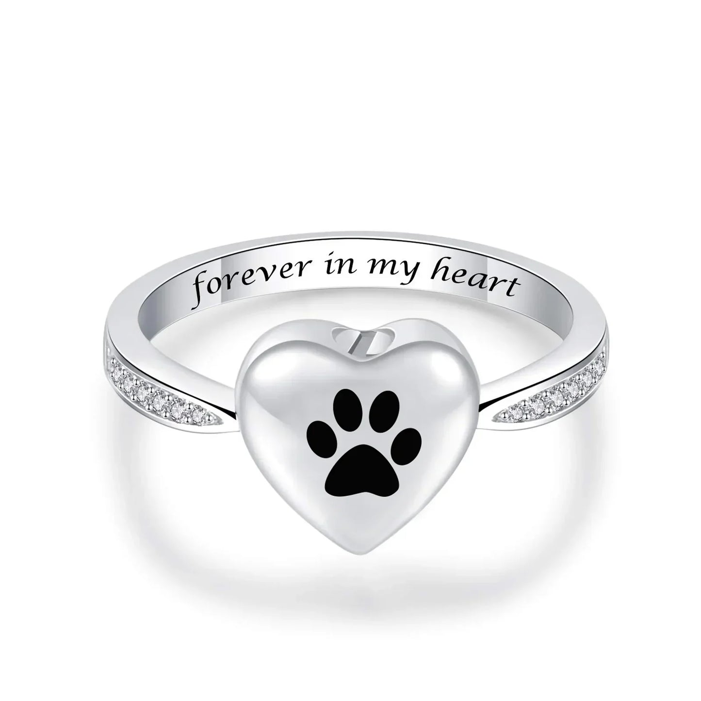 Pet Memorial Urn Ring – Heart Paw Print Keepsake Jewelry