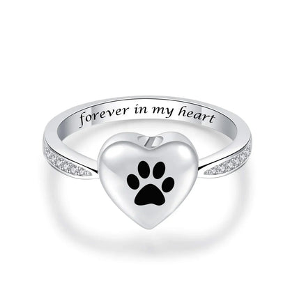Pet Memorial Urn Ring – Heart Paw Print Keepsake Jewelry