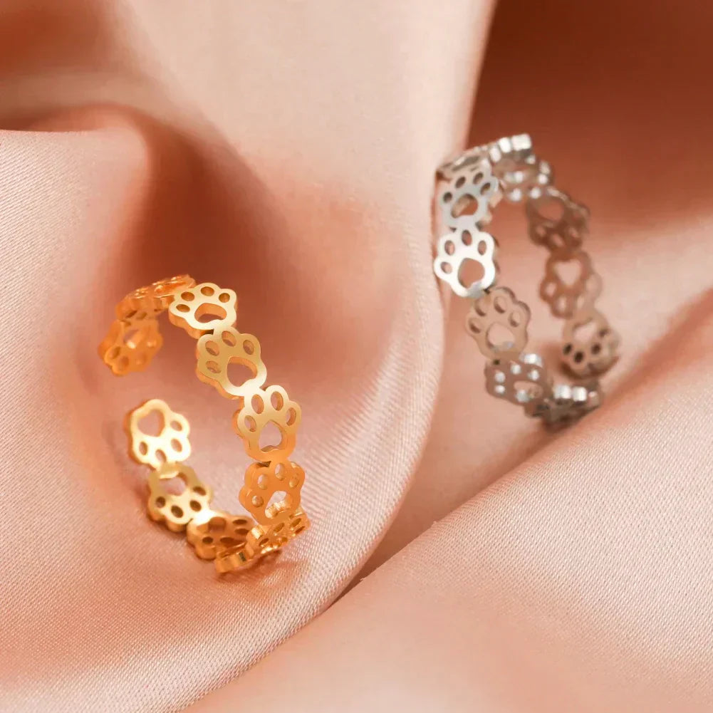 Adjustable Paw Print Ring – Stainless Steel