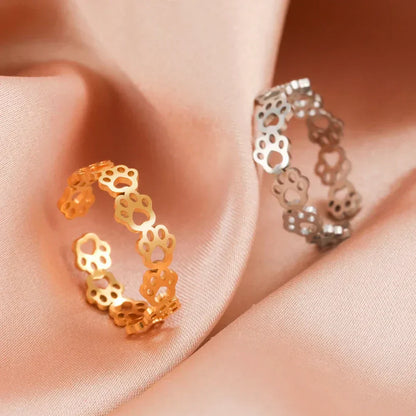 Adjustable Paw Print Ring – Stainless Steel