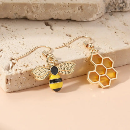 Gold Tone Hive and Bee Tomettes Earrings for Women
