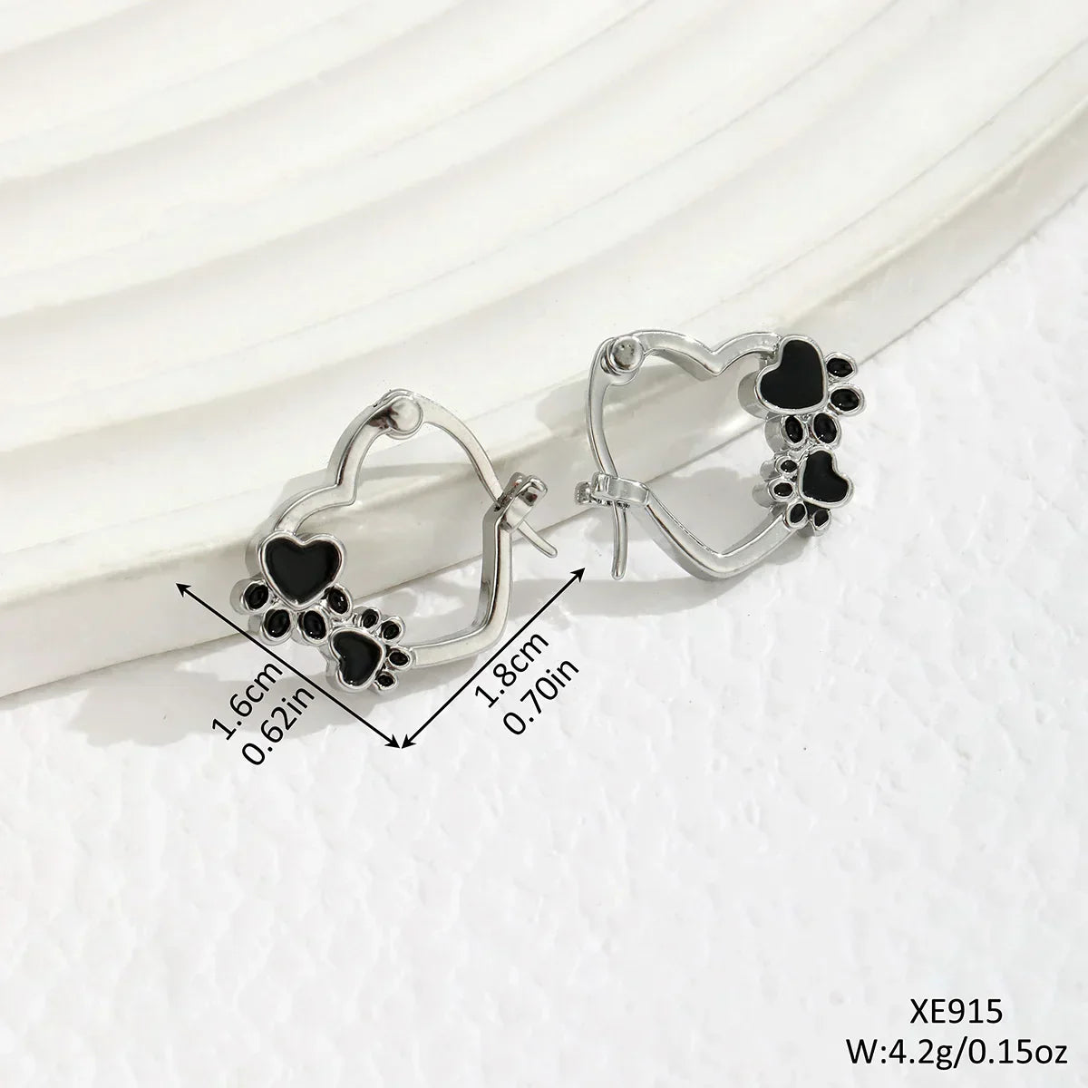 Paw Heart Huggie Earrings with Black Enamel