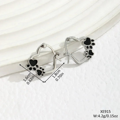 Paw Heart Huggie Earrings with Black Enamel