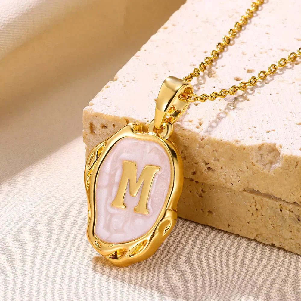 18-carat gold-plated ocean necklace with seabed initials