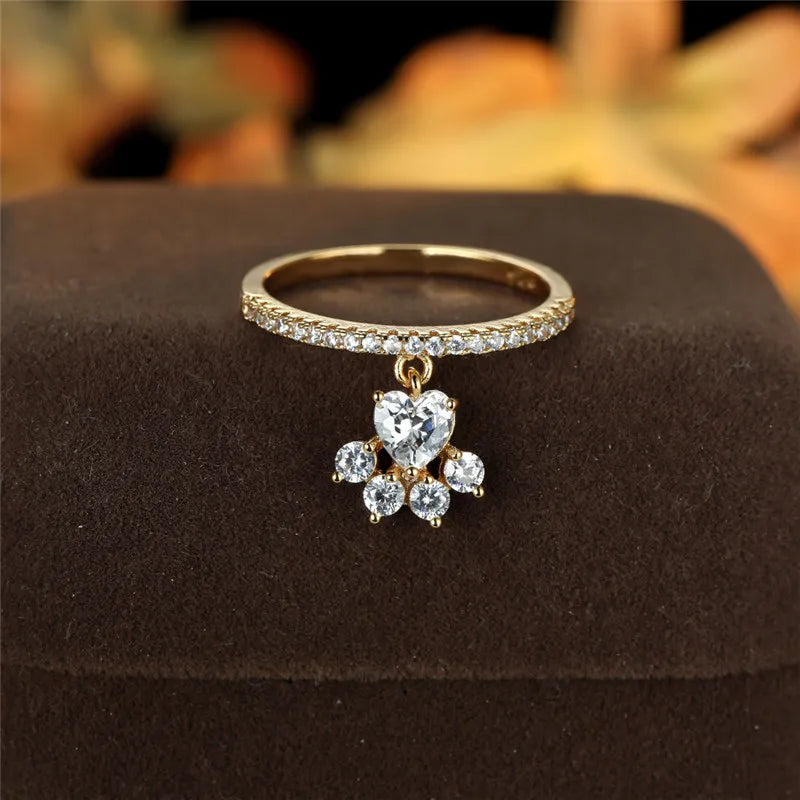 Vintage Cat Paw and Heart Stone Ring – Gold and Silver Tones