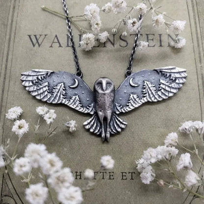 Vintage Owl and Moon Necklace
