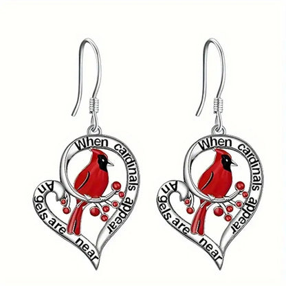 Cardinal Memorial Earrings – 'When Cardinals Appear, Angels Are Near' Falling Heart