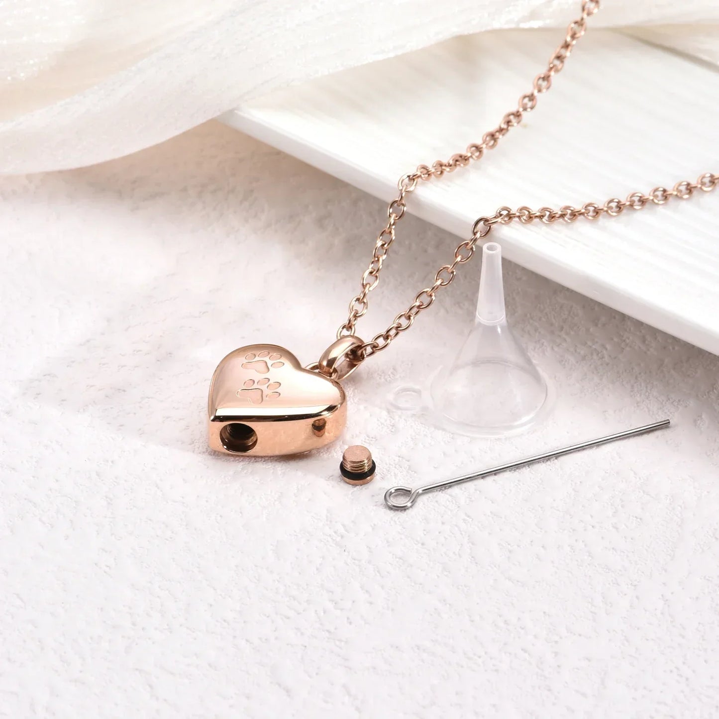 Animal Urn Pendant Necklace – Heart Paw Engraving