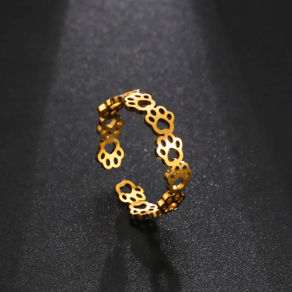 Adjustable Paw Print Ring – Stainless Steel