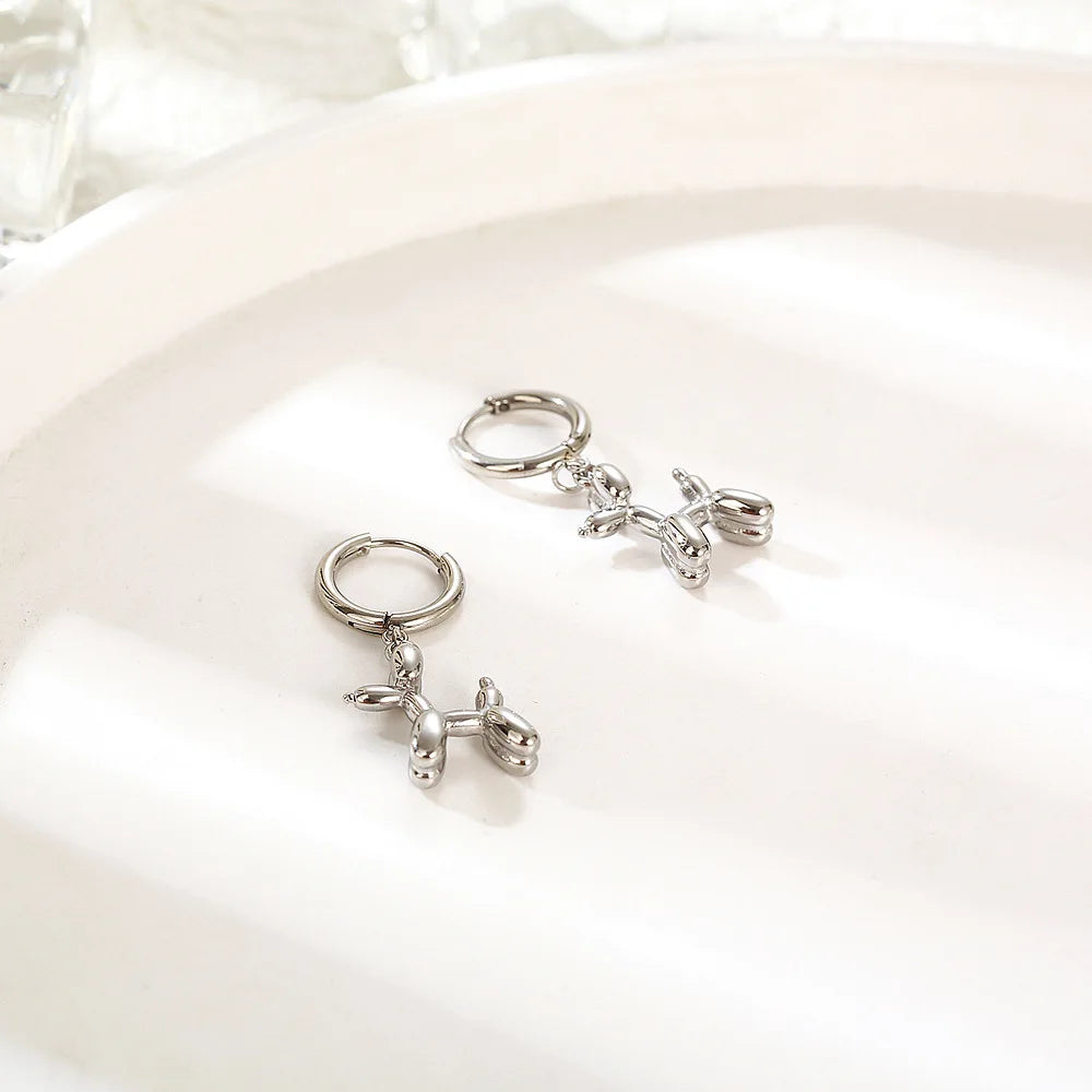Gold Huggie Earrings with Mini Dog Balloon Charm