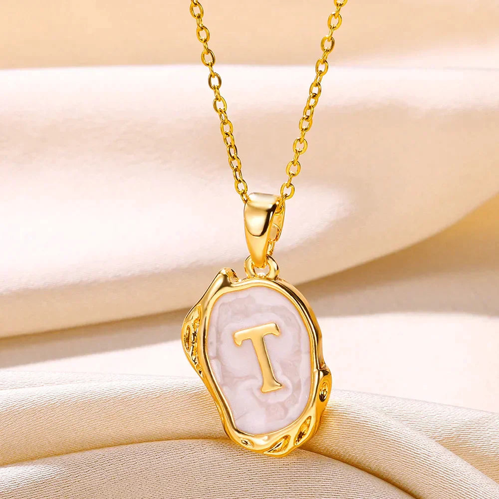 18-carat gold-plated ocean necklace with seabed initials