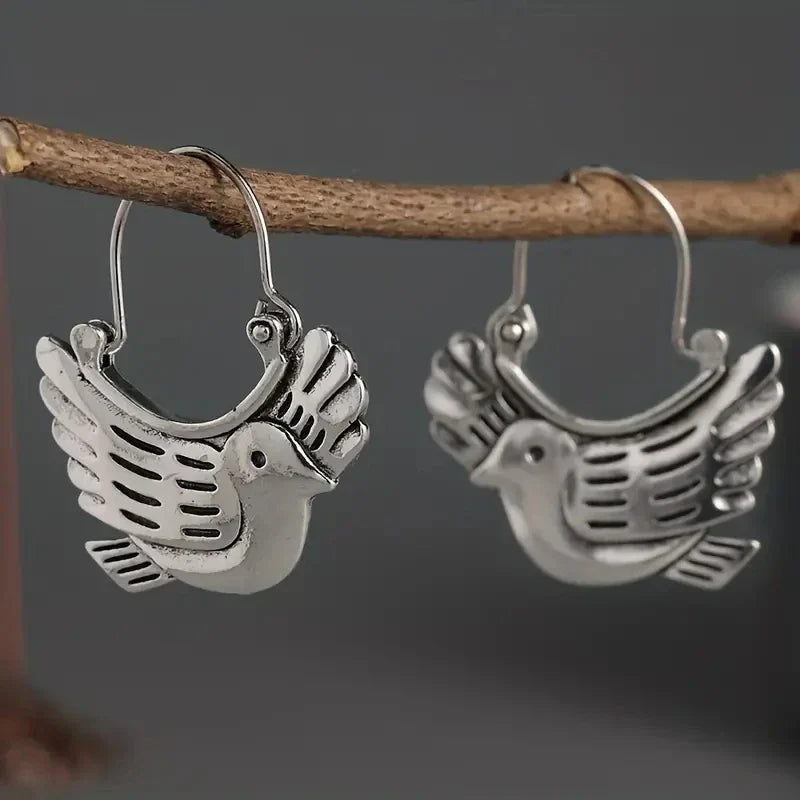 Boho Bird Tomettes Earrings – Silver Tone