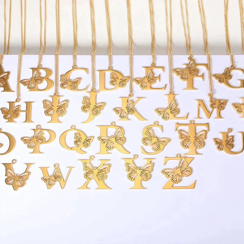 18-carat gold-plated butterfly liberty initials necklace