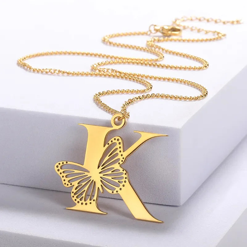 18-carat gold-plated butterfly liberty initials necklace