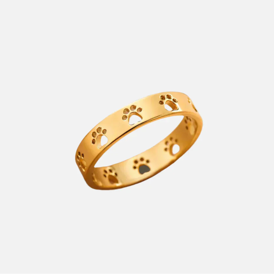Gold Tone Paw Print Ring – Stainless Steel