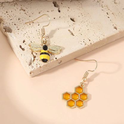 Gold Tone Hive and Bee Tomettes Earrings for Women