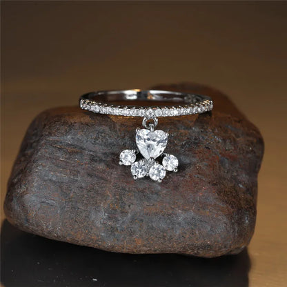 Vintage Cat Paw and Heart Stone Ring – Gold and Silver Tones