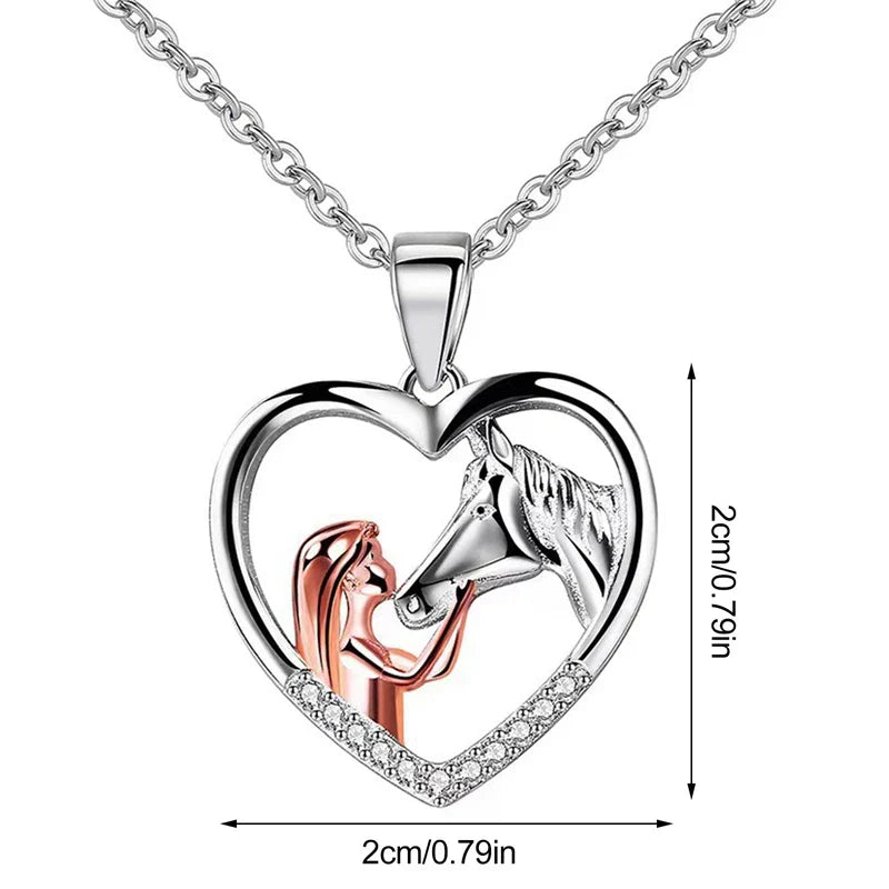 Magnificent Horse Girl Heart Zircon Necklace