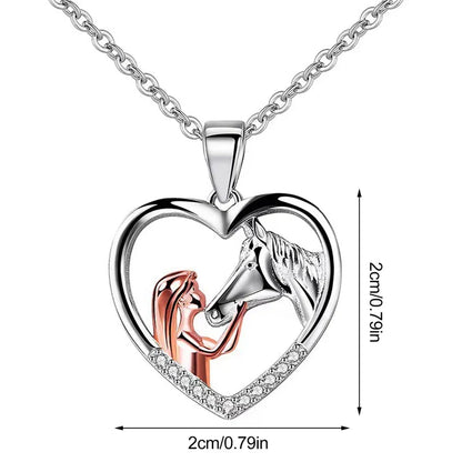 Magnificent Horse Girl Heart Zircon Necklace