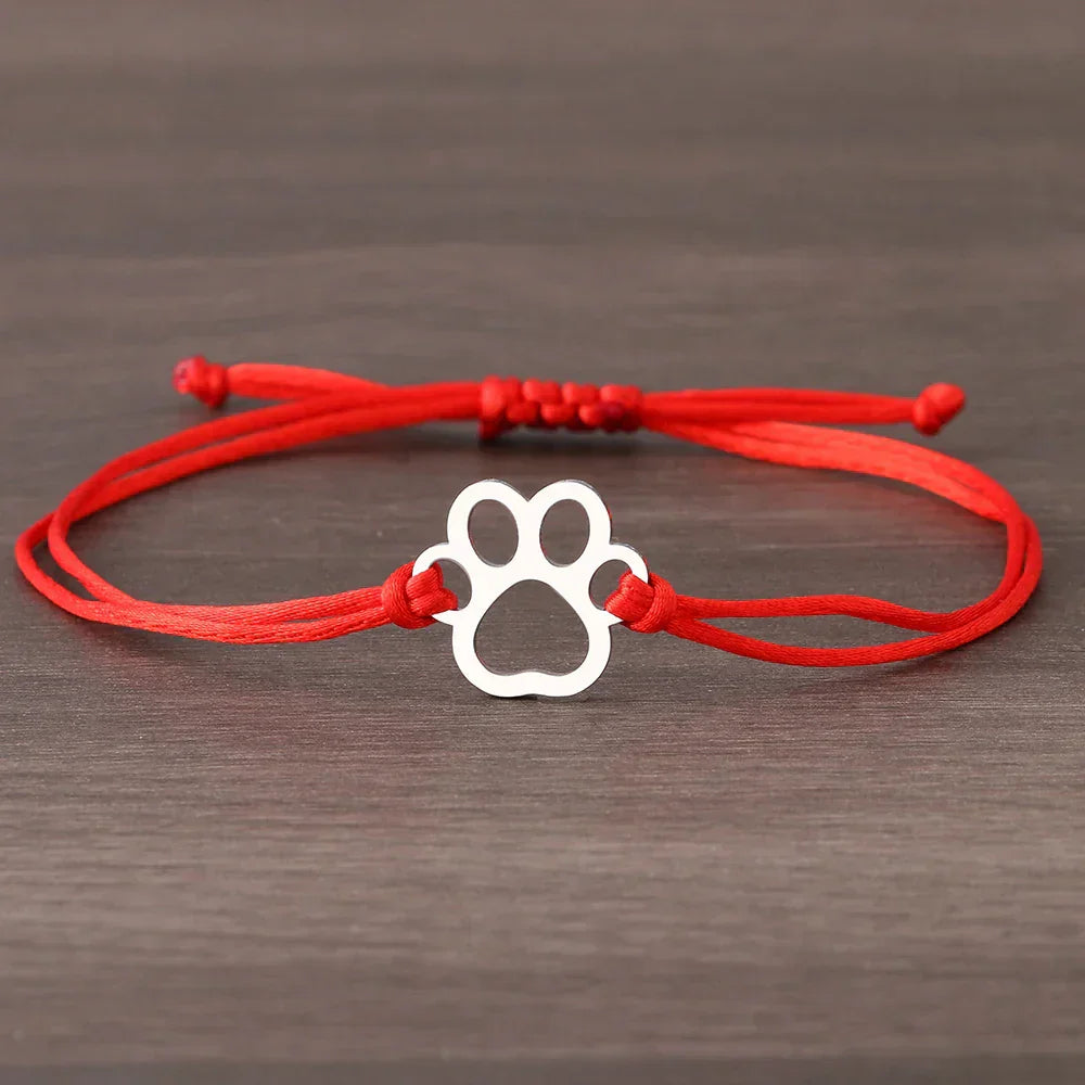 Cord Paw Print Bracelet – Adjustable Black and Red Design