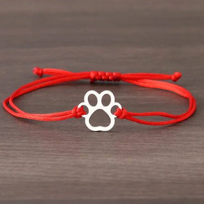 Cord Paw Print Bracelet – Adjustable Black and Red Design