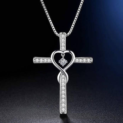 Blessed cross necklace with zirconia hearts