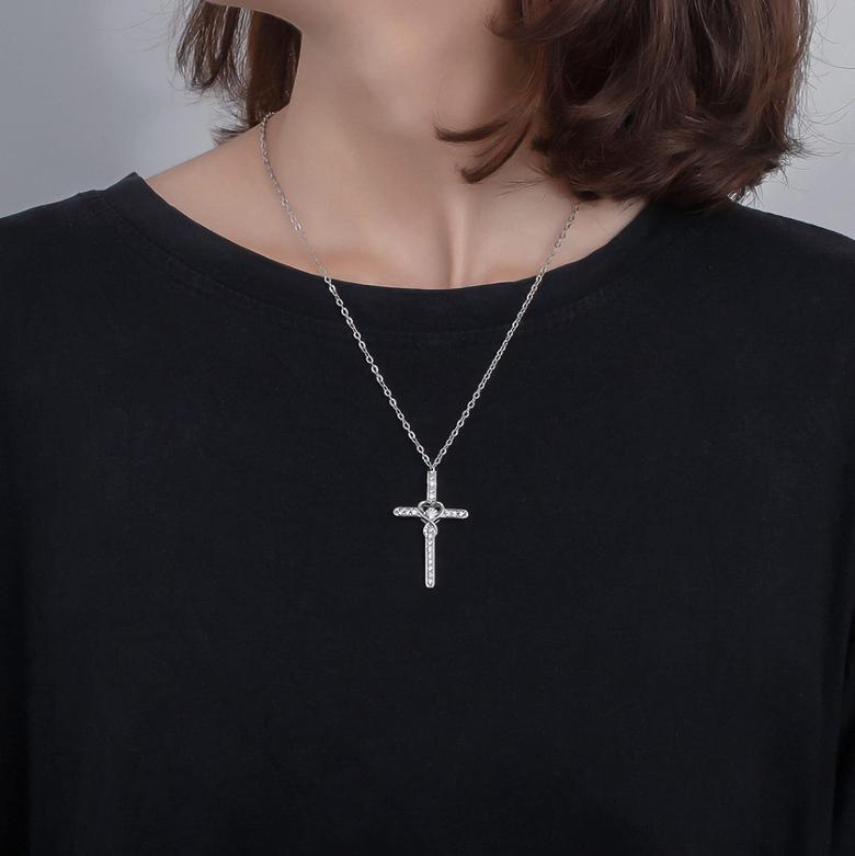 Blessed cross necklace with zirconia hearts