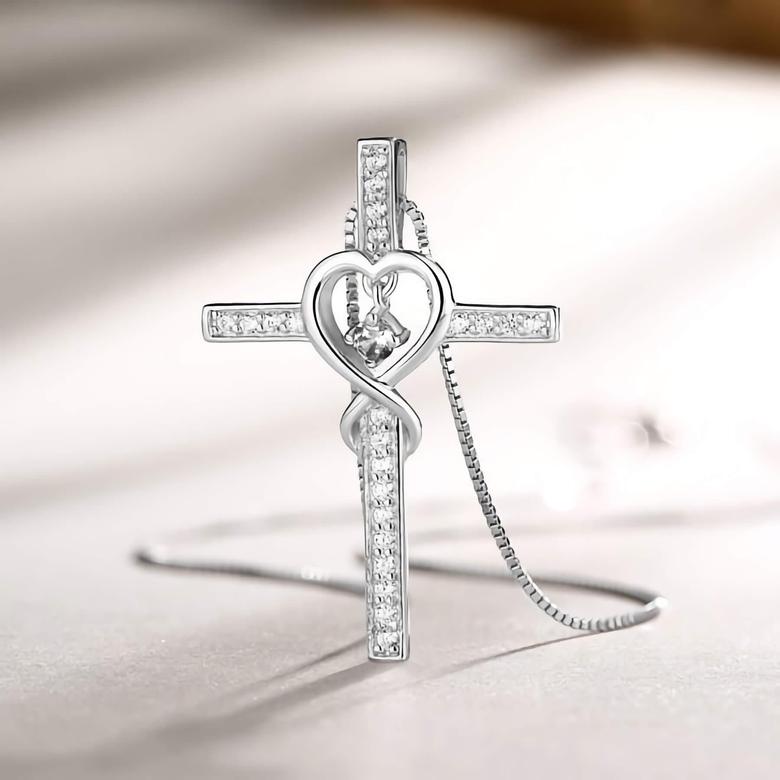 Blessed cross necklace with zirconia hearts