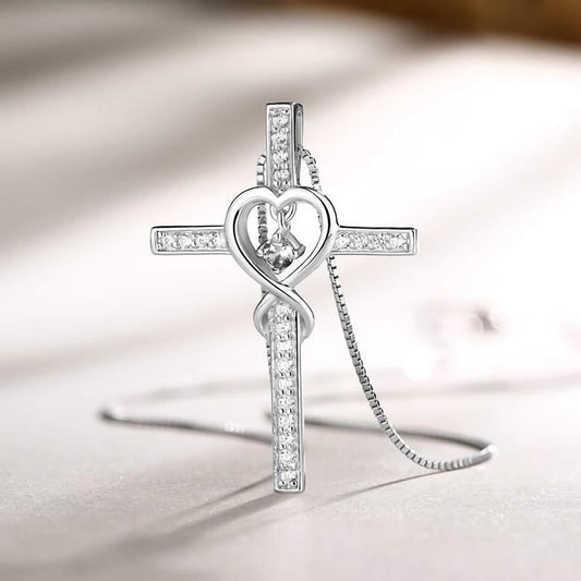 Blessed cross necklace with zirconia hearts