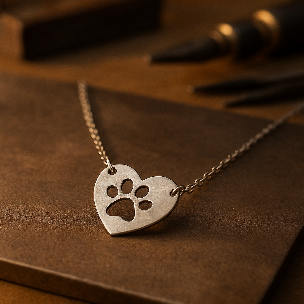 Silver Paw and Heart Pendant Necklace