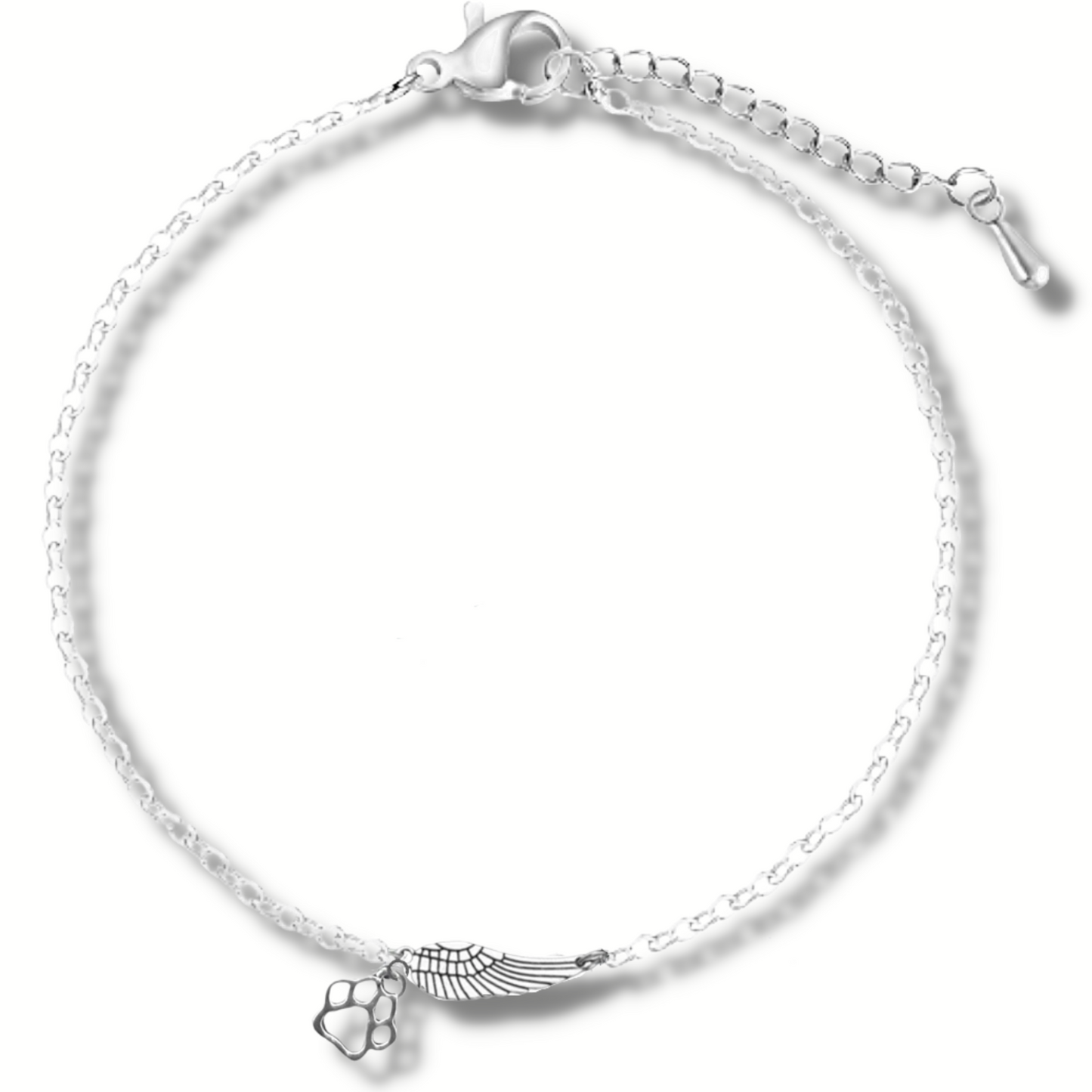 Memorial Sterling Silver Bracelet with Angel Wing and Paw Print | Handmade